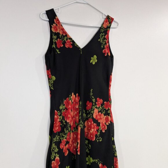 Reitmans Petites V-Neck Sleeveless Floral Maxi Dress Black Red Size 6 - Picture 4 of 5